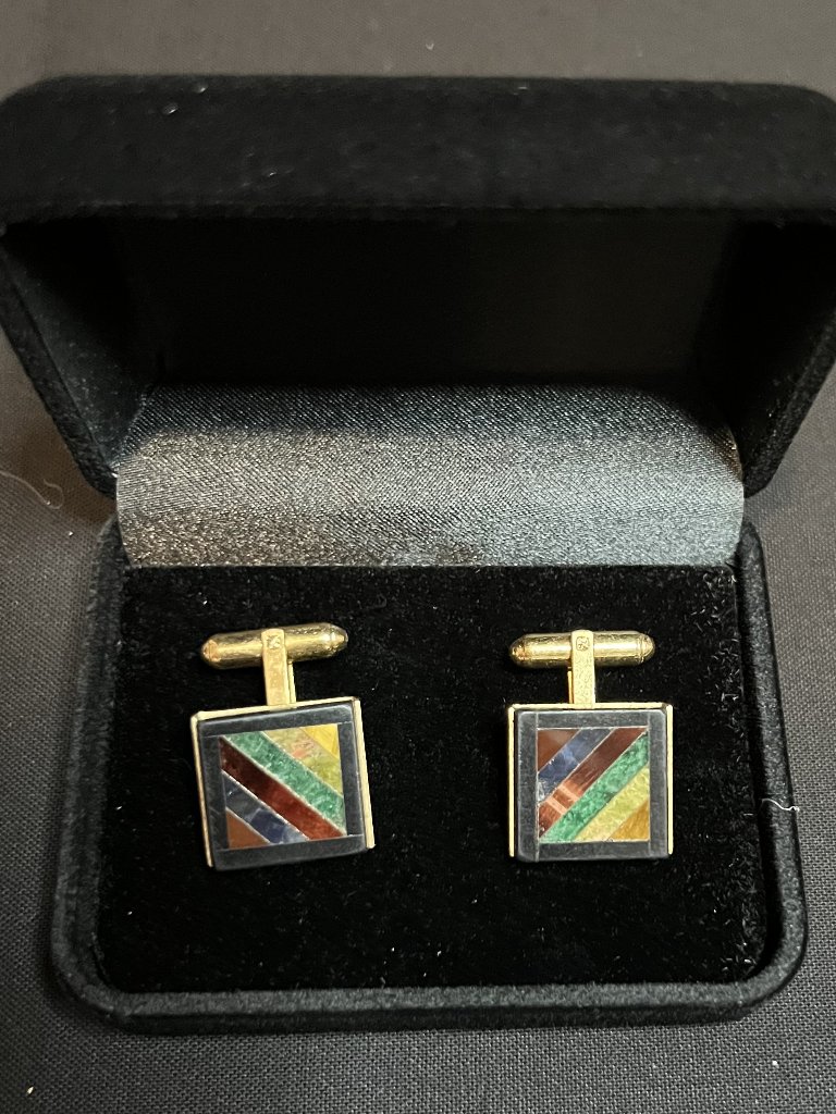Vintage Gold Plate Cufflinks With Semi Precious Gemstone Inlay